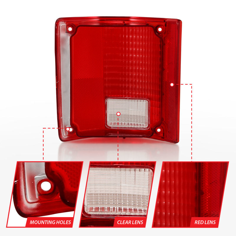 ANZO 1978-1991 Chevy Blazer Taillight Red/Clear Lens w/o Chrome Trim Fleetside (OE Replacement)-SR1 Performance