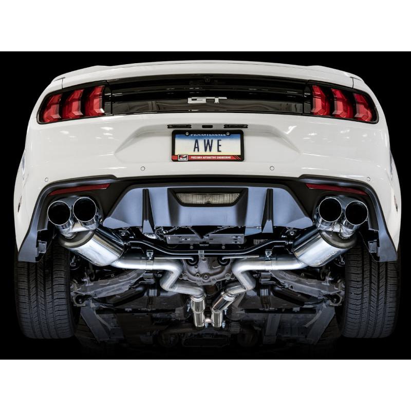 AWE Tuning 2018+ Ford Mustang GT (S550) Cat-back Exhaust - Touring Edition (Quad Chrome Silver Tips)