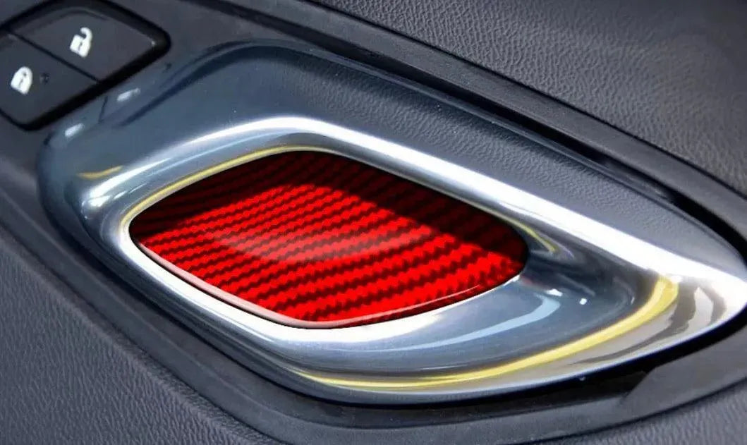 Chevrolet Camaro 2016-2024 Real Carbon Fiber Interior Door Handle Overlay - carbonaddons Carbon Fiber Parts, Accessories, Upgrades, Mods