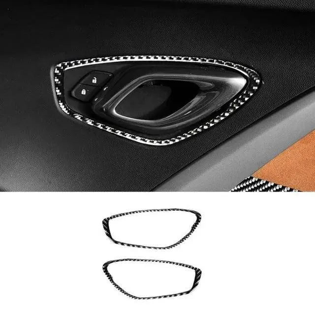 Chevrolet Camaro 2016-2024 Real Carbon Fiber Interior Door Handle Overlay - carbonaddons Carbon Fiber Parts, Accessories, Upgrades, Mods