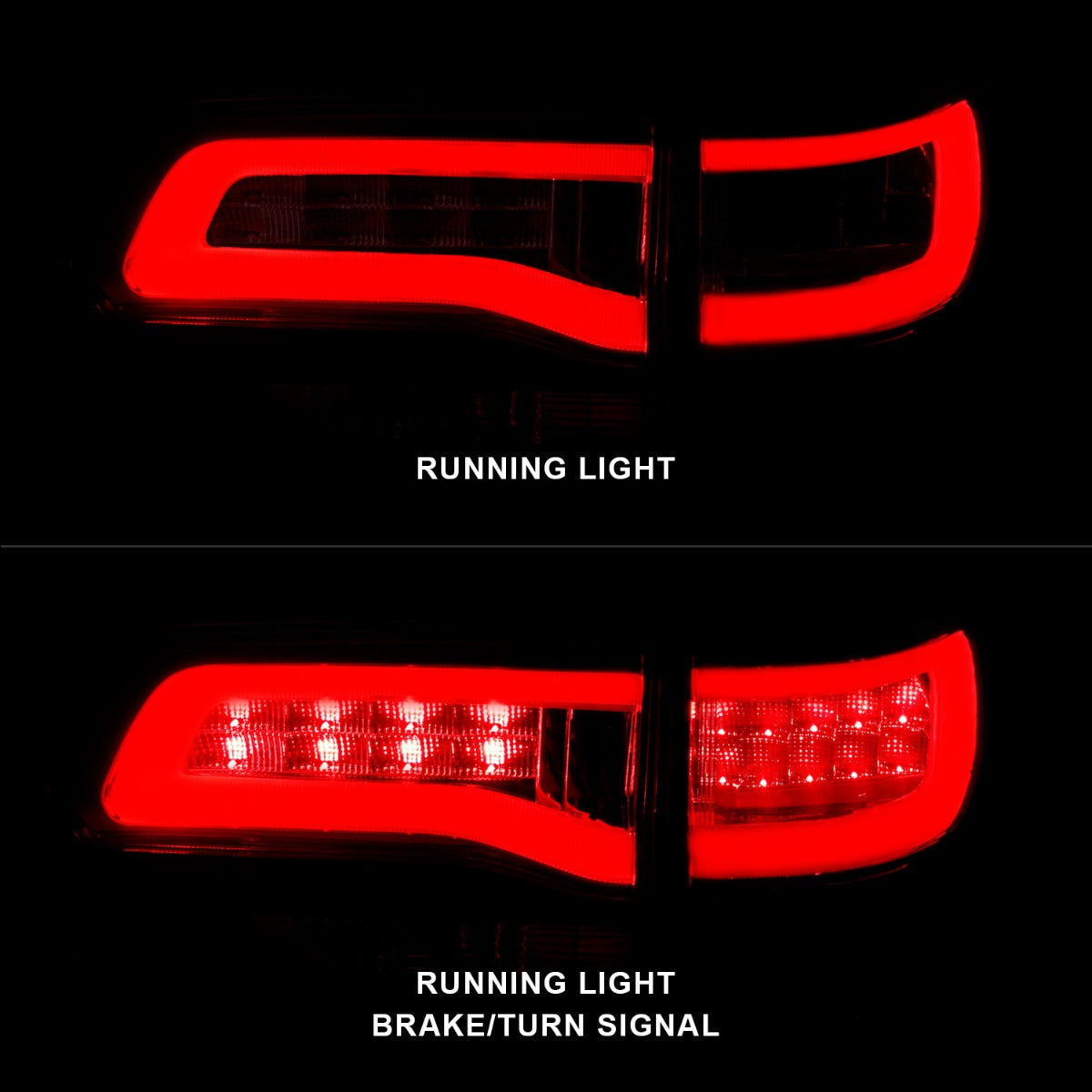 JEEP GRAND CHEROKEE 14-22 LED TAIL LIGHTS RED/CLEAR BLACK TRIM (4PCS)