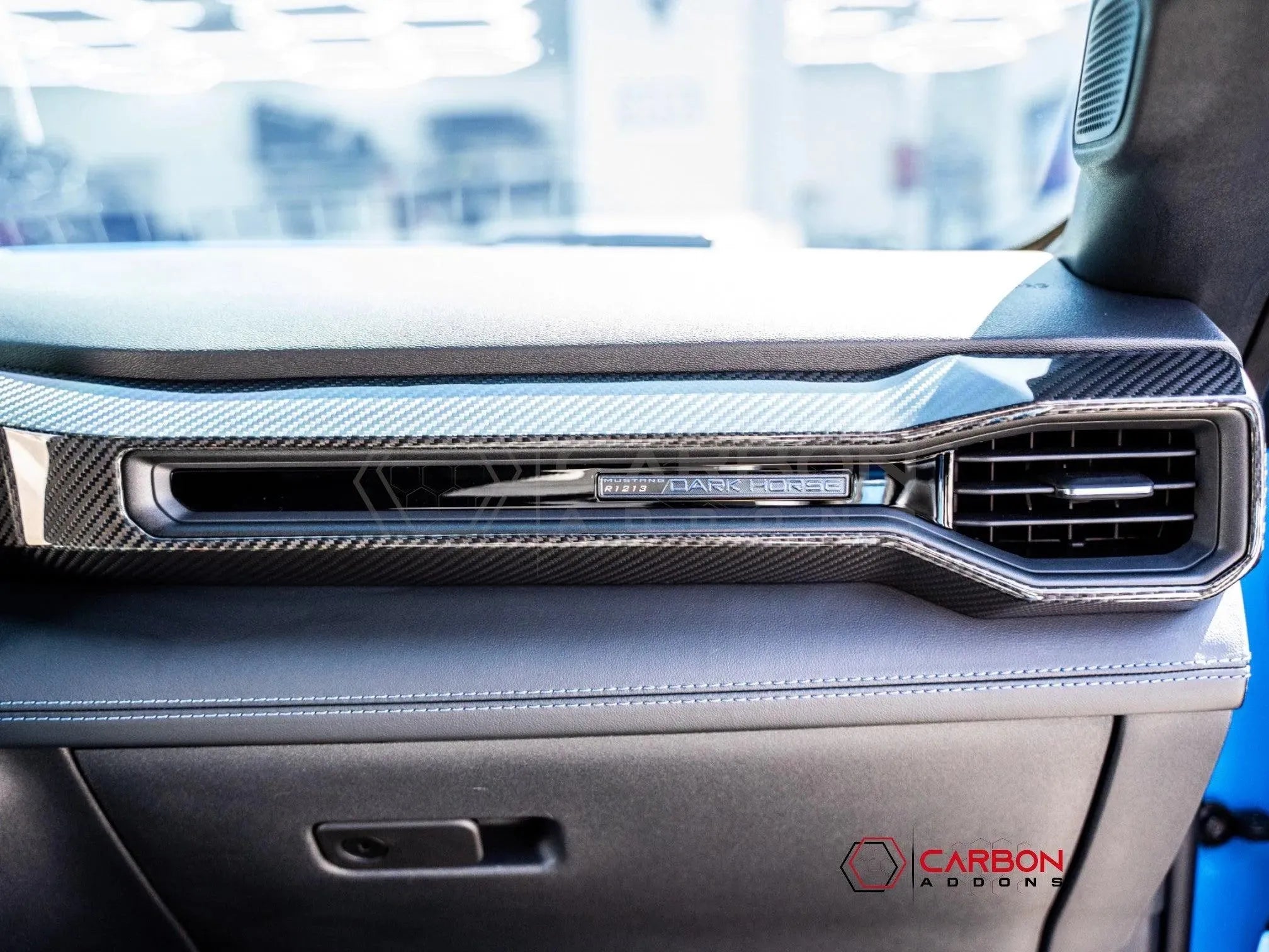 [Coming Soon] 2024-Up S650 Ford Mustang Hard Carbon Fiber Passenger Side Dashboard Trim Cover - carbonaddons Carbon Fiber Parts, Accessories, Upgrades, Mods