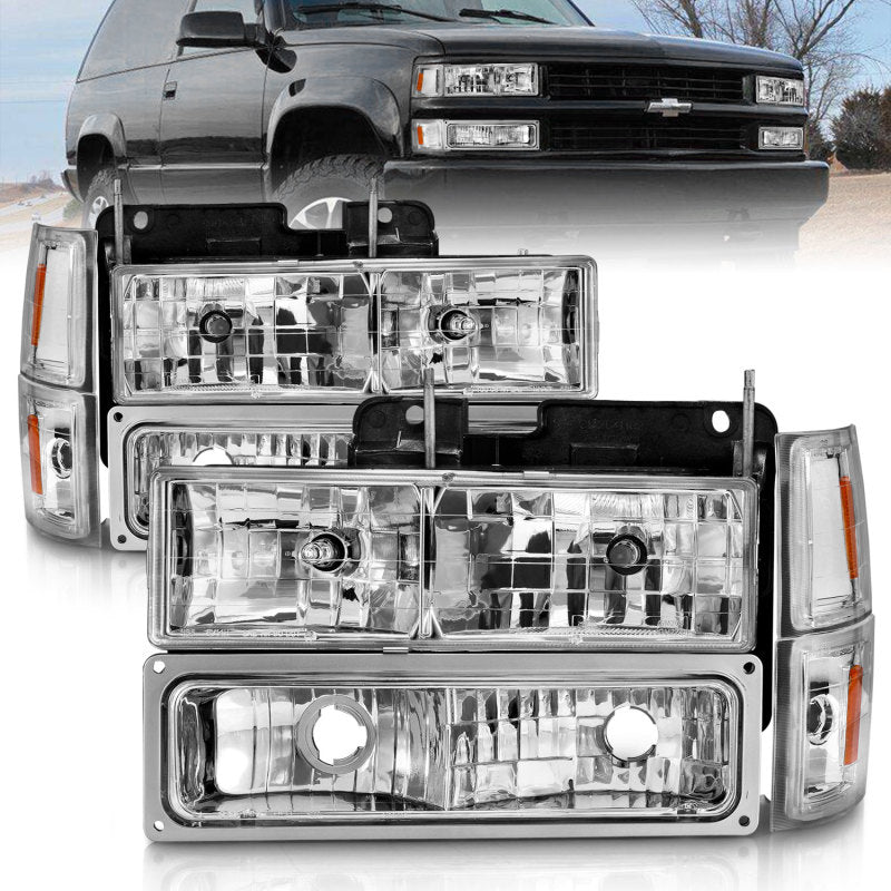 ANZO 88-98 Chevrolet C1500 Crystal Headlights with Signal and Side Marker Lights, Chrome Housing