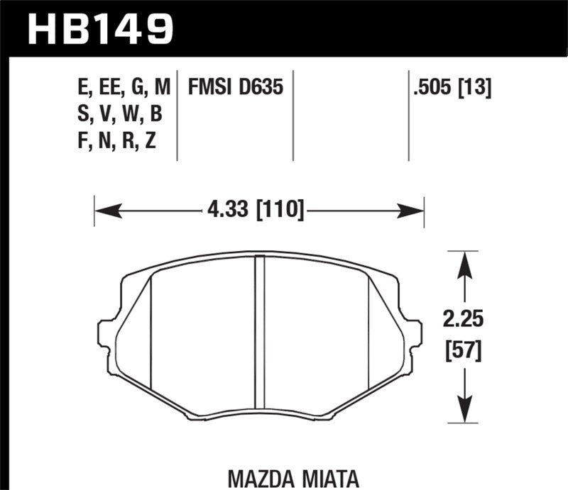 Hawk 94-05 Miata / 01-05 Normal Suspension HPS Street Front Brake Pads (D635)-SR1 Performance
