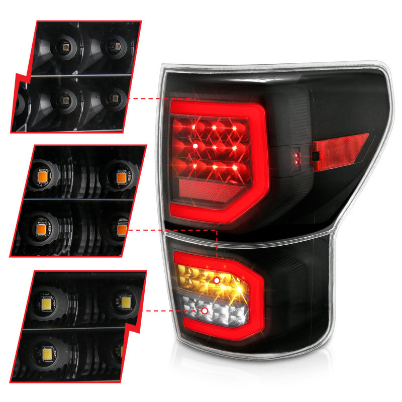 ANZO 2007-2013 Toyota Tundra LED Taillights Plank Style Black w/Clear Lens