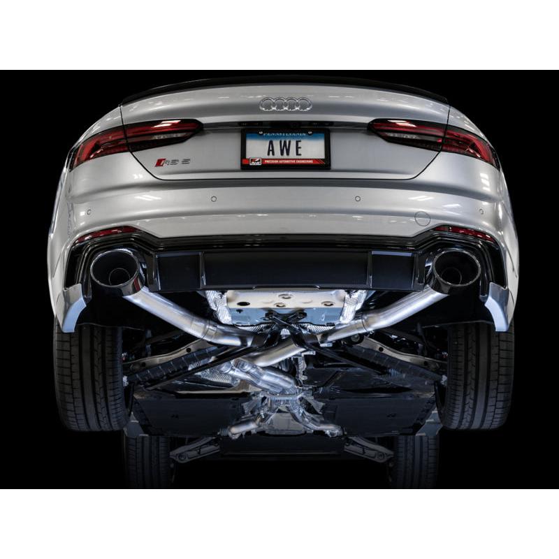 AWE Tuning Audi B9 RS 5 Sportback Track Edition Resonated for Perf Cats Exhaust w/Diamond Black Tips-SR1 Performance