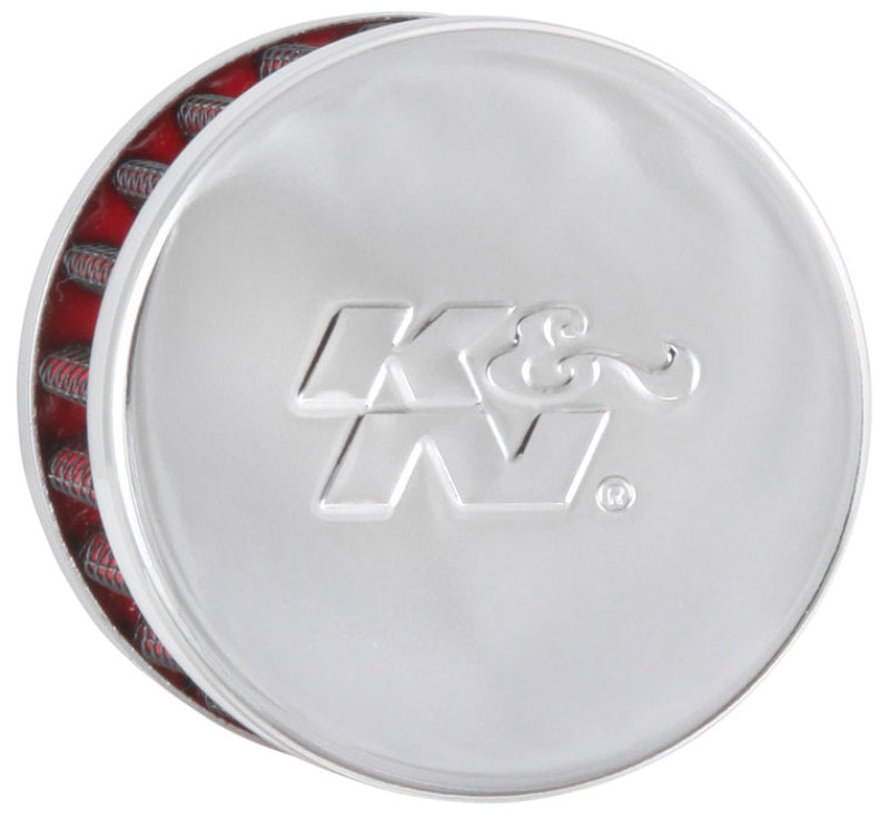 K&N Steel Base Chrome Top Crankcase Vent Filter 1/2in. Vent / 2in. OD / 1-1/2in. Height-SR1 Performance