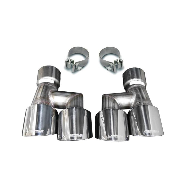 Corsa 18-23 4.0in Twin Tip Polished Pro-Series Tip Kit Fits No-Valve Mustang Exhaust Clamps Inc-SR1 Performance