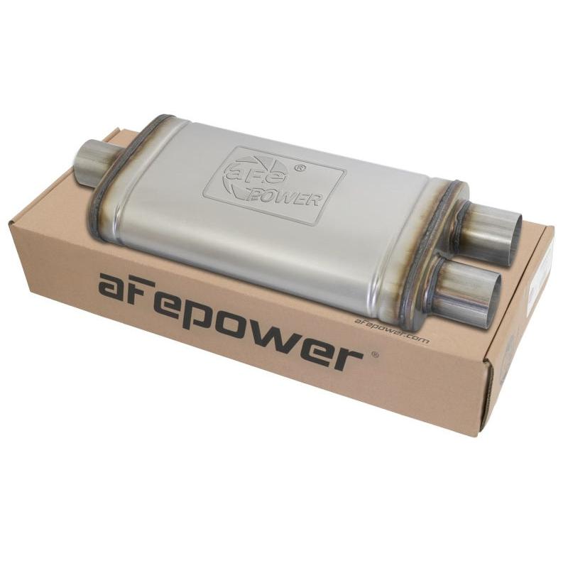 aFe MACHForce XP SS Muffler 2.5in Center Inlet / 2.5in Dual Outlets 18in L x 9in W x 4in H Body-SR1 Performance