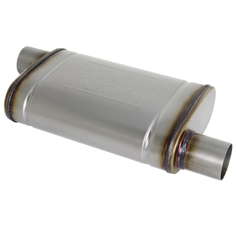 aFe MACH Force-Xp 409 SS Muffler 2.5in Offset Inlet/2.5in Offset Outlet 14in L x 9in W x 4in H Body-SR1 Performance