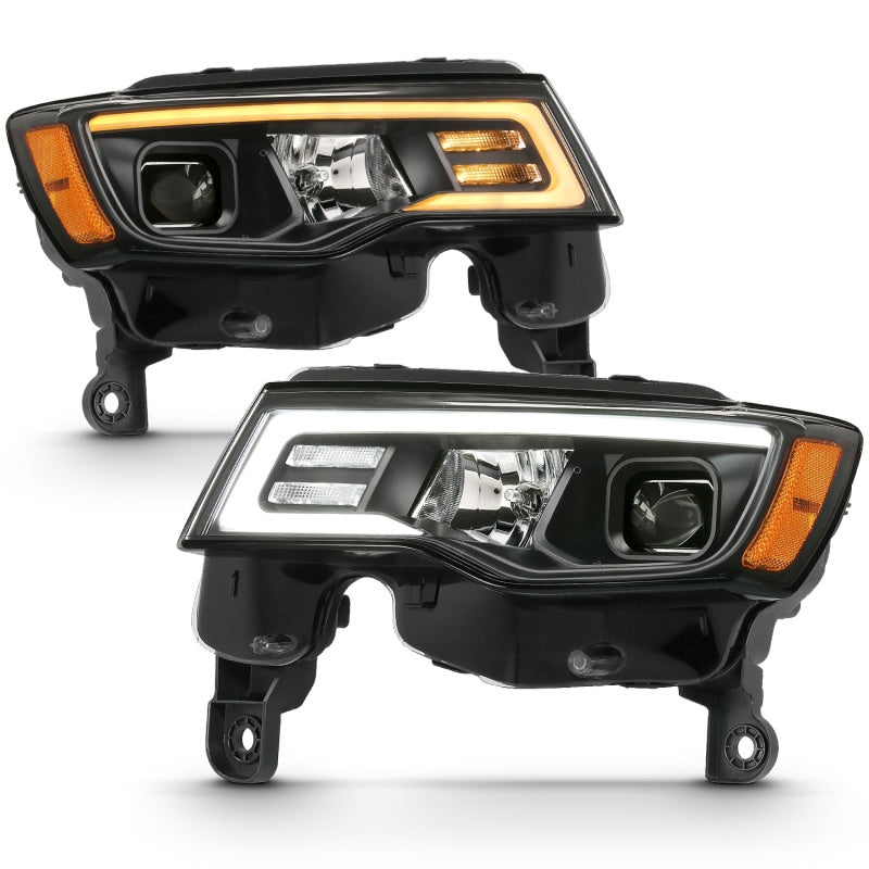 ANZO 2017-2018 Jeep Grand Cherokee Projector Headlights w/ Plank Style Switchback - Black w/ Amber-SR1 Performance
