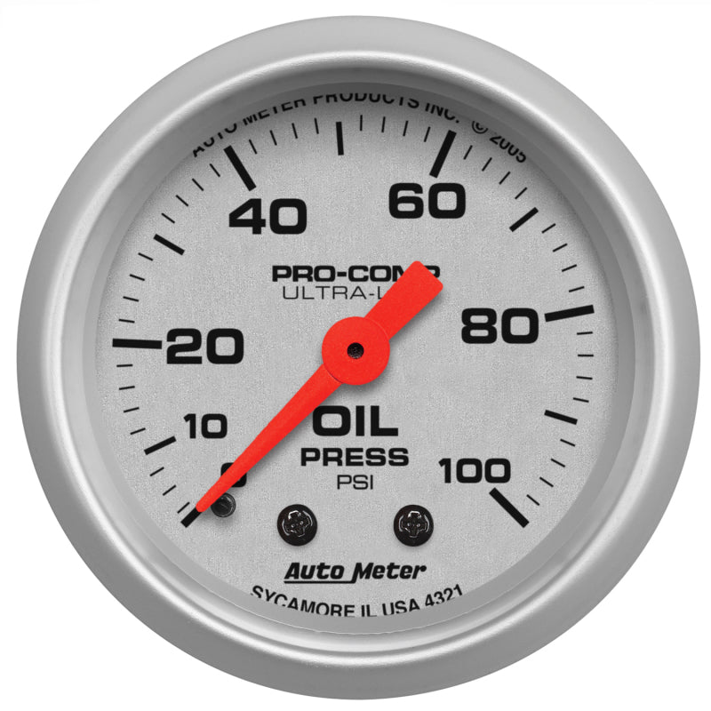 Autometer Ultra-Lite 52mm 0-100 PSI Mechanical Oil Pressure Gauge-SR1 Performance