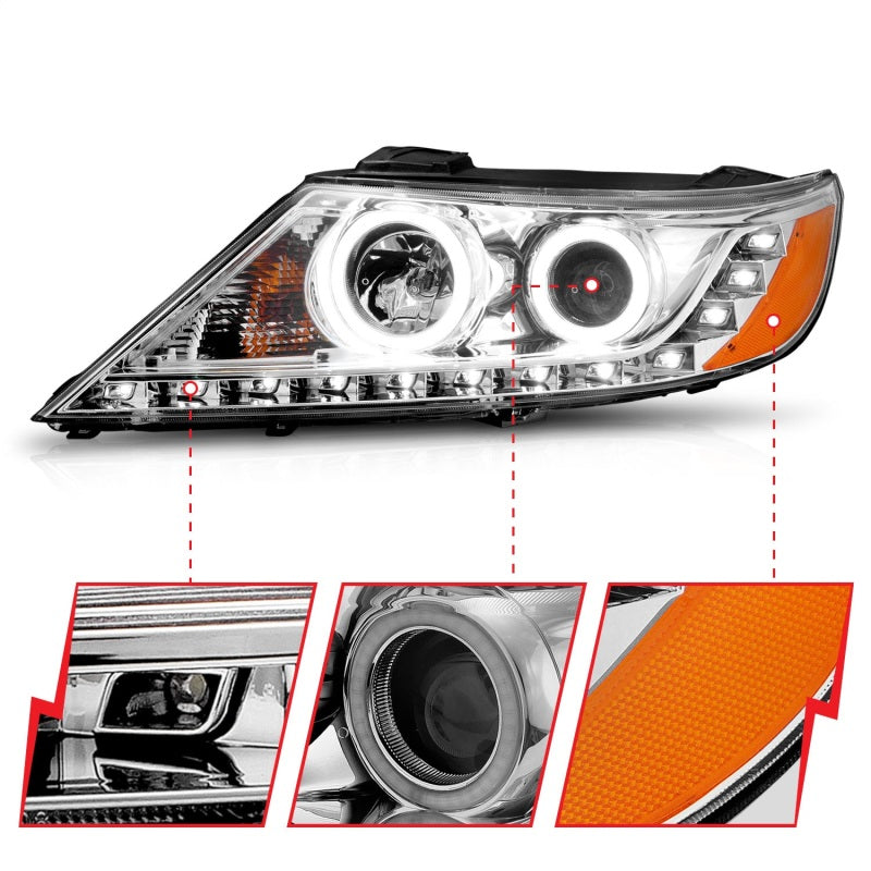 ANZO 2011-2013 Kia Sorento Projector Headlights w/ Halo Chrome (CCFL)