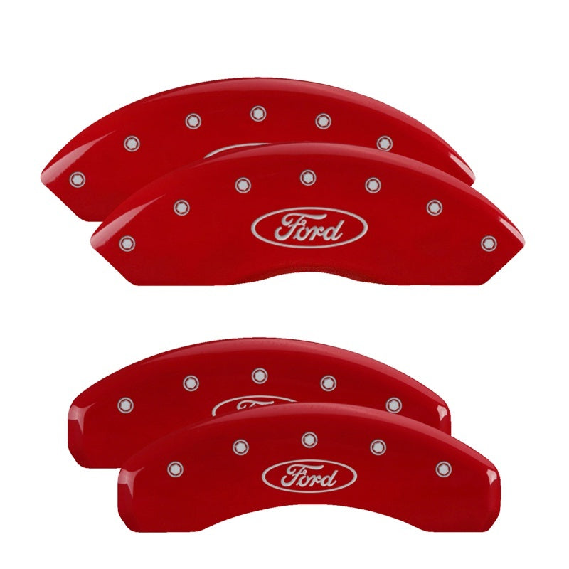 MGP 10248SFRDRD Aluminum Caliper Covers for Ford Ranger and Bronco - Red Finish with Engraved Oval Logo