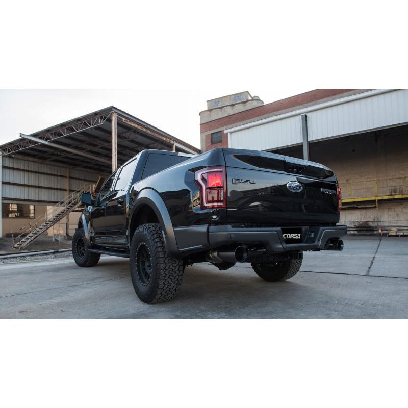 Corsa 2017-2020 Ford F-150 Raptor 3.5L Sport Cat-Back Dual Rear Exit w/ 5in Gunmetal Tip-SR1 Performance