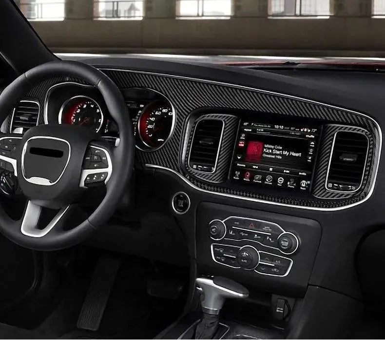 Dodge Charger 2015-2023 Real Carbon Fiber Full Dash Trim Kit Overlay - carbonaddons Carbon Fiber Parts, Accessories, Upgrades, Mods