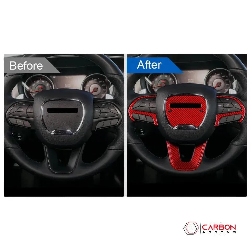 Dodge Charger/Challenger/Durango 2015-2023 Carbon Fiber Steering Wheel airbag and button trim Overlay - carbonaddons Carbon Fiber Parts, Accessories, Upgrades, Mods
