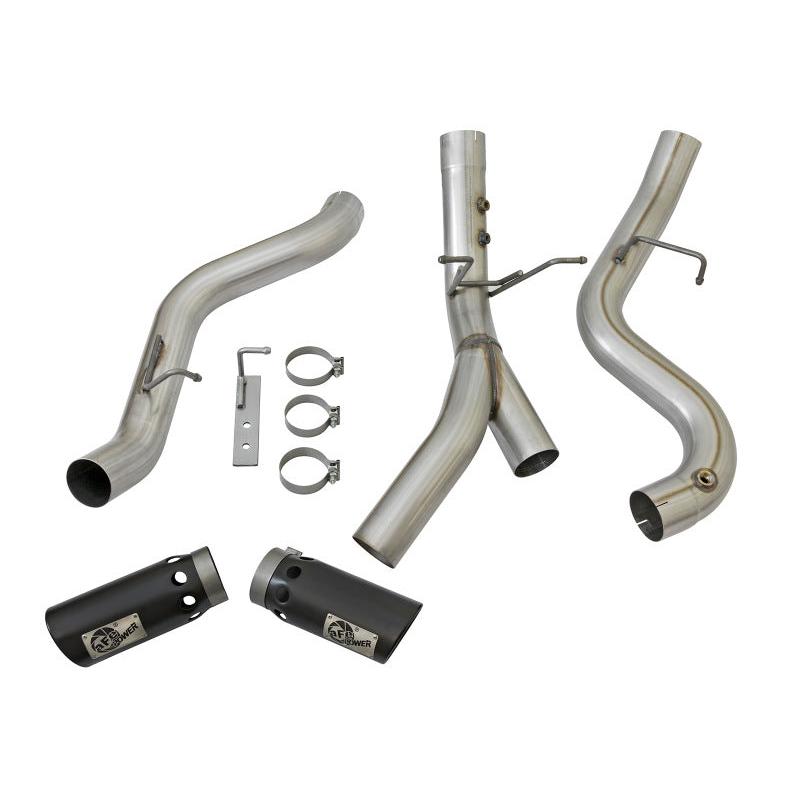 aFe LARGE BORE-HD 4in 409-SS DPF-Back Exhaust w/Dual Black Tips 2017 GM Duramax V8-6.6L (td) L5P