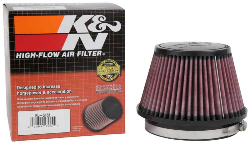 K&N Universal Rubber Filter 5in Flange ID x 6.5in Base OD x 4.5in Top OD x 4.125in Height-SR1 Performance