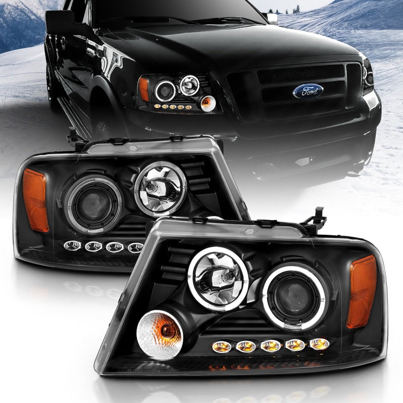ANZO 2004-2008 Ford F-150 Projector Headlights w/ Halo and LED Black G2-SR1 Performance