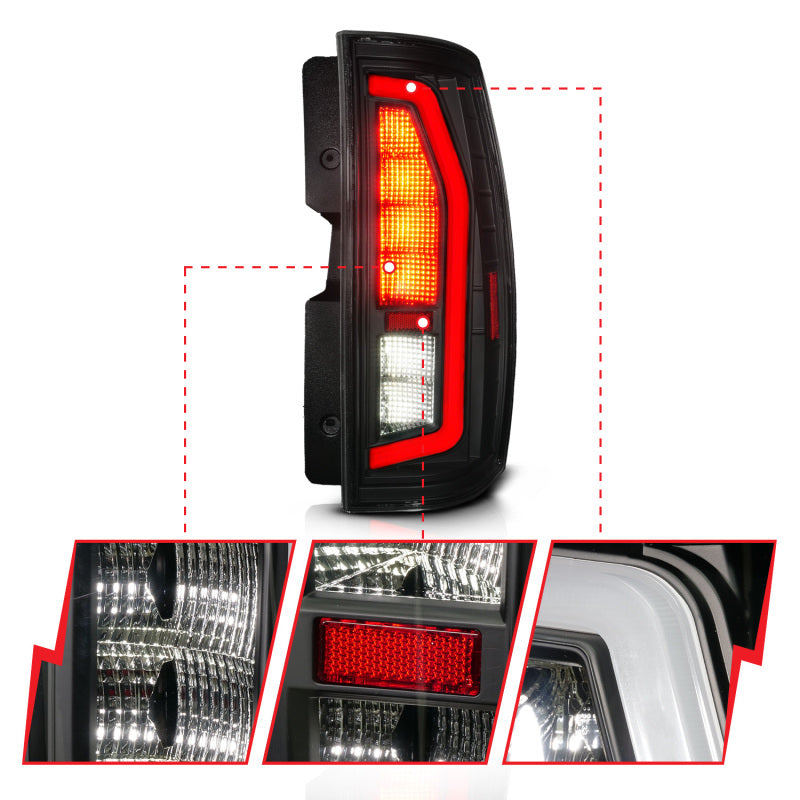 Anzo 07-14 Chevrolet Suburban / GMC Yukon Black Full LED Tail Light Assembly with Smoke Lens
