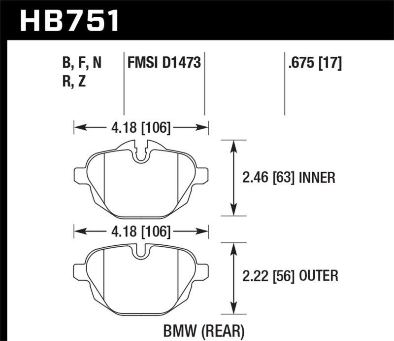 Hawk 2015 BMW 428i Gran Coupe / 11-16 535i / 11-16 X3/X4 HPS 5.0 Rear Brake Pads-SR1 Performance