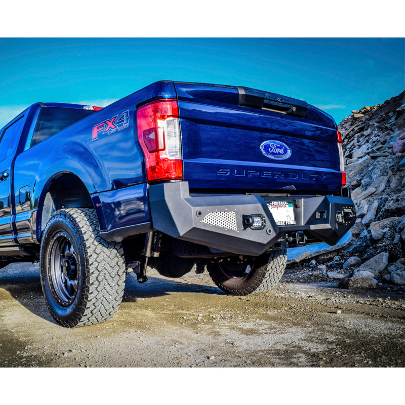 DV8 Offroad 2017+ Ford F-250/350/450 Rear Bumper with LED Backup Lights and Mesh Aluminum Grills