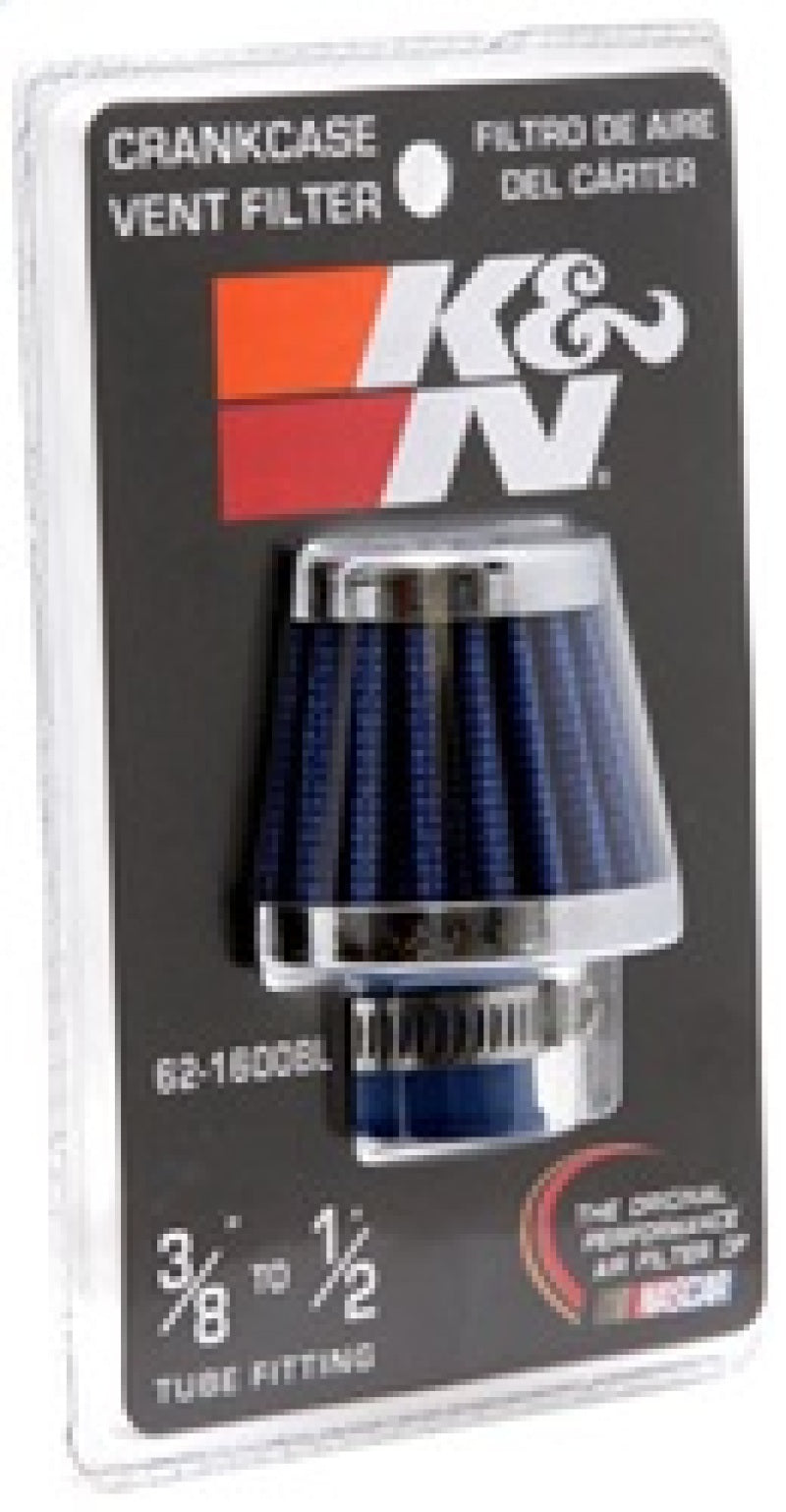 K&N 2in Base OD x .375in Flange ID x 1.75in H Rubber Base Crankcase Vent Filter - Blue-SR1 Performance