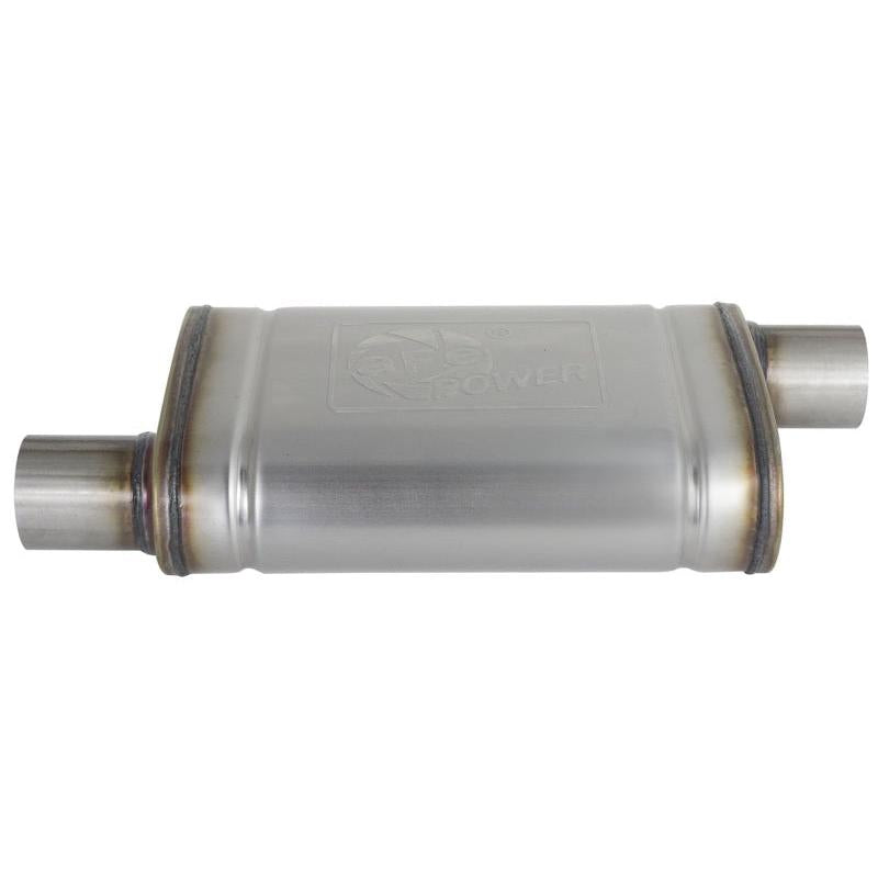 aFe MACH Force-Xp 409 SS Muffler 2.5in Offset Inlet/2.5in Offset Outlet 14in L x 9in W x 4in H Body-SR1 Performance