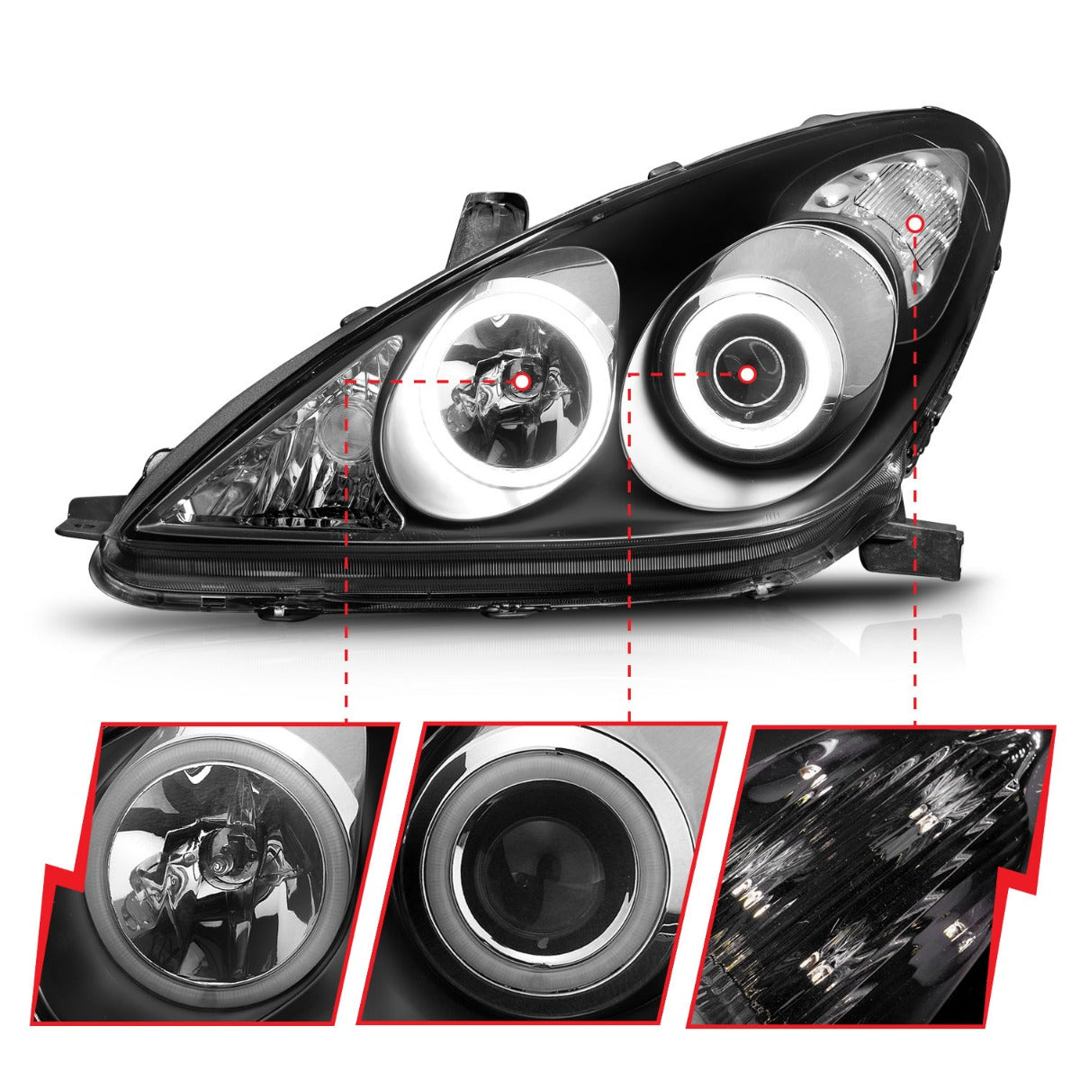LEXUS ES 300 02-03 / ES 330 04 PROJECTOR HEADLIGHTS BLACK W/ RX HALO (NOT FOR FACTORY HID MODELS)