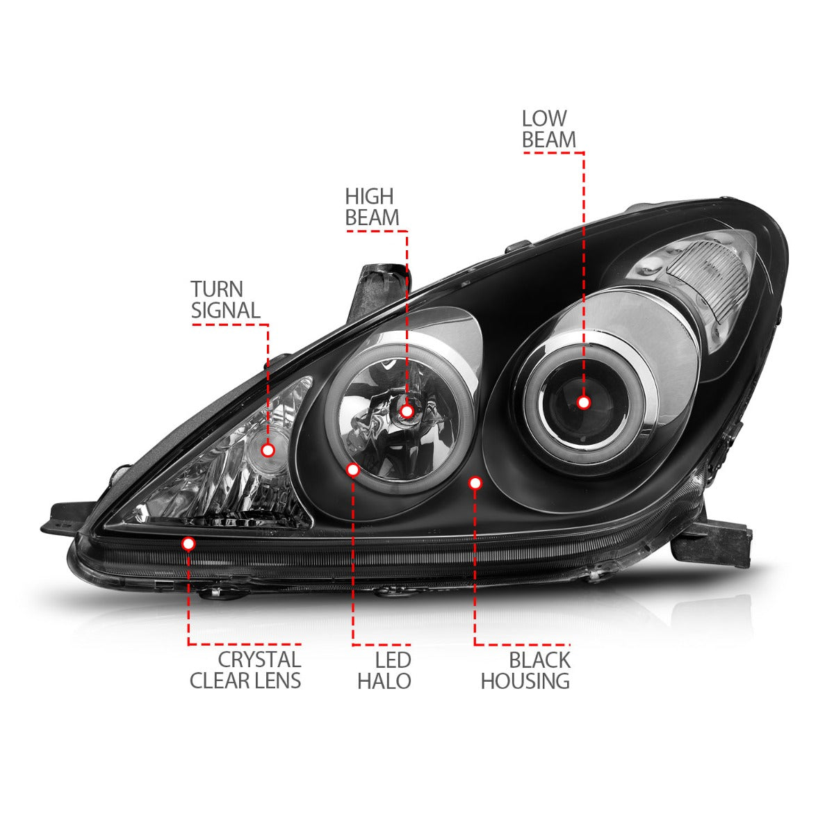 LEXUS ES 300 02-03 / ES 330 04 PROJECTOR HEADLIGHTS BLACK W/ RX HALO (NOT FOR FACTORY HID MODELS)