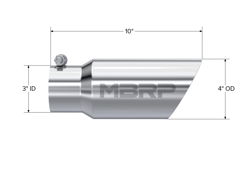 MBRP Universal Tip 4in OD 3in Inlet 10in Length Dual Wall Angled End T304-SR1 Performance