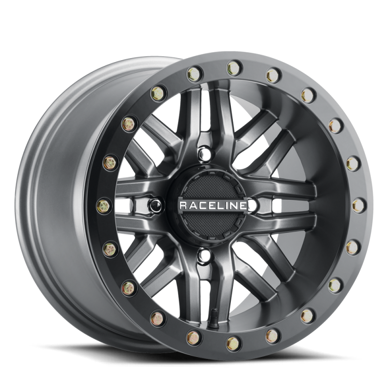 Raceline A91G Ryno 15x7 Inch Beadlock Wheel with 4x156 Bolt Pattern and Black Gunmetal Finish