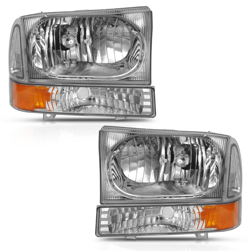 ANZO 2000-2004 Ford Excursion Crystal Headlight w/ Corner Light Chrome Amber (w/o Bulb)