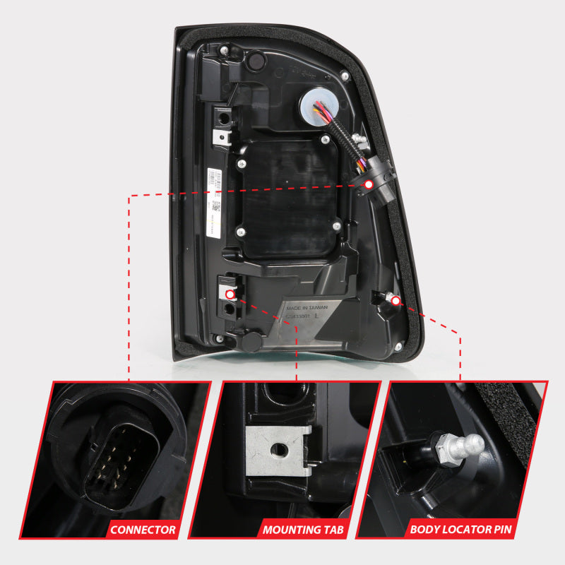 ANZO Full LED Tail Lights for RAM 1500 (2019-2024, Factory LED Models) - SeqSig Black Pair