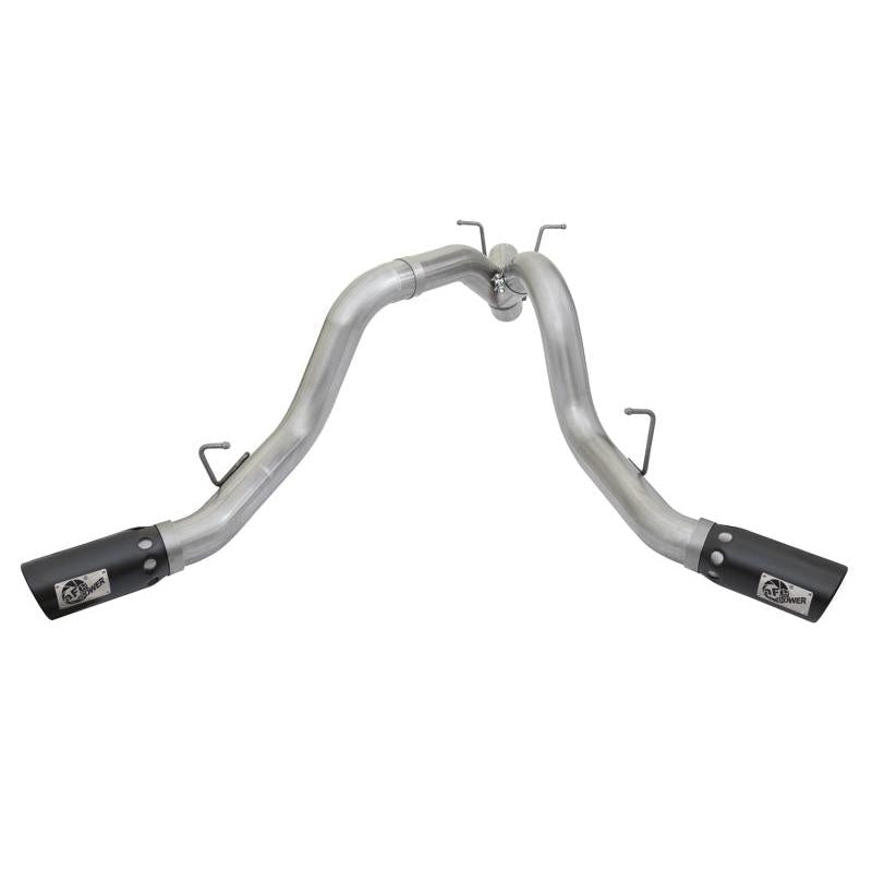 aFe ATLAS 4in DPF-Back Alum Steel Exhaust System w/Dual Exit Black Tip 2017 GM Duramax 6.6L (td)