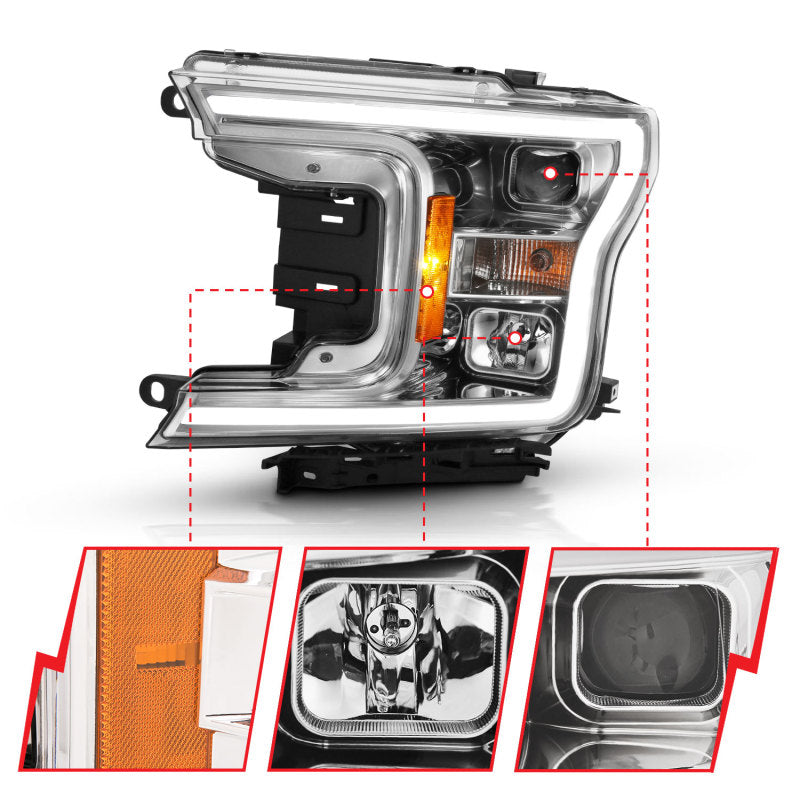 ANZO 2018-2019 Ford F-150 Projector Plank Style H.L. Chrome Amber (Without Switchback)