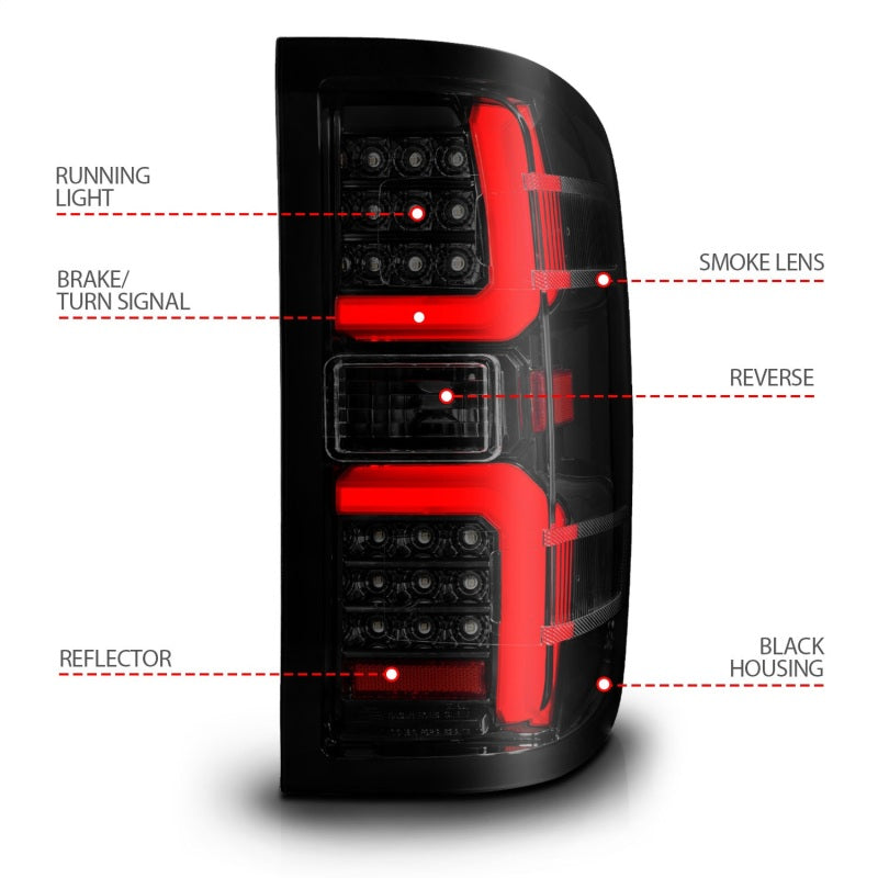 ANZO 15-19 Chevrolet Silverado 2500 HD/3500 HD LED Taillight w/ Sequential Black Housing/Smoke Lens-SR1 Performance