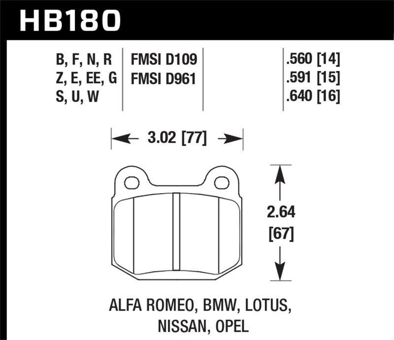 Hawk 03-06 Evo / 04-09 STi / 03-07 350z Track H-10 Rear Pads-SR1 Performance