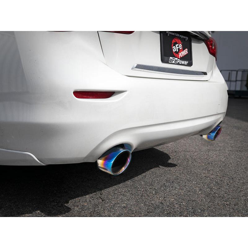 aFe Takeda 2.5in 304 SS Cat-Back Exhaust System w/ Blue Flame Tips 16-18 Infiniti Q50 V6-3.0L (tt)