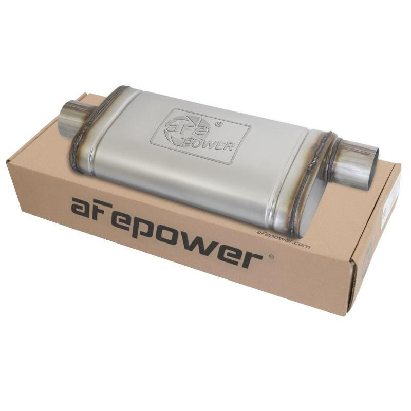 aFe MACHForce XP SS Muffler 3in Center Inlet / 3in Offset Outlet 18in L x 9in W x4in H Body-SR1 Performance