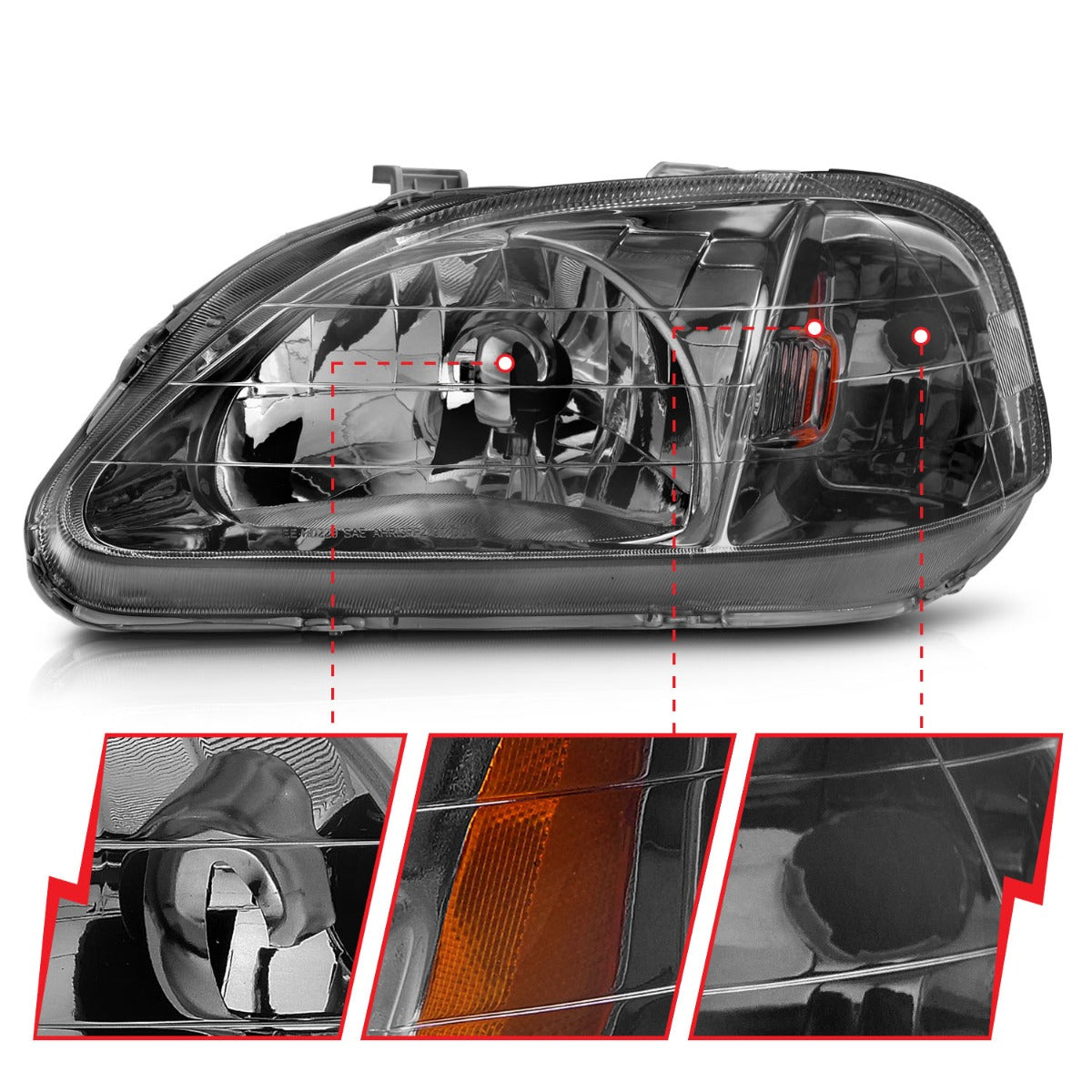HONDA CIVIC 99-00 CRYSTAL HEADLIGHTS GUN METAL