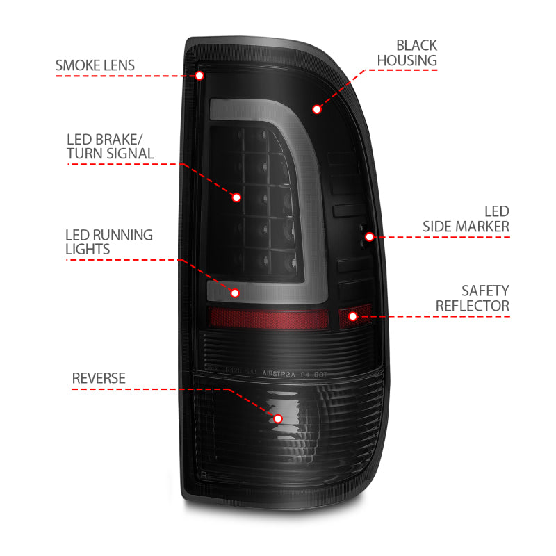 ANZO 1997-2003 Ford F-150 LED Tail Lights w/ Light Bar Black Housing Smoke Lens-SR1 Performance