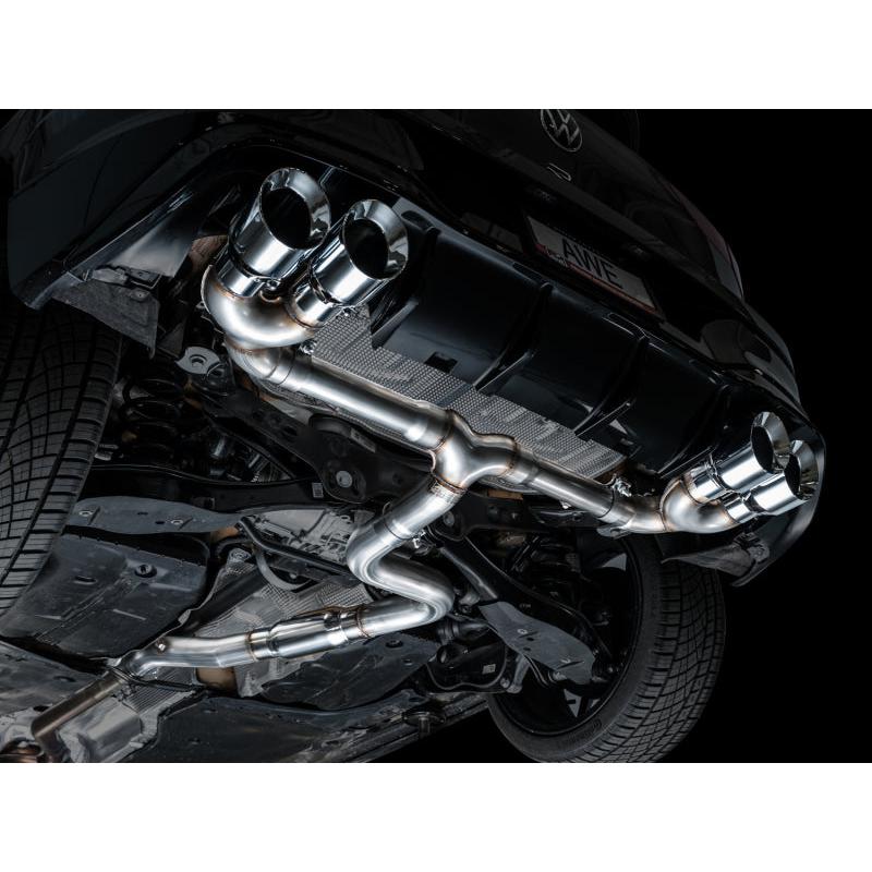 AWE MK8 Volkswagen Golf R 3in Track Edition Quad Exhaust - Chrome Silver Tips-SR1 Performance