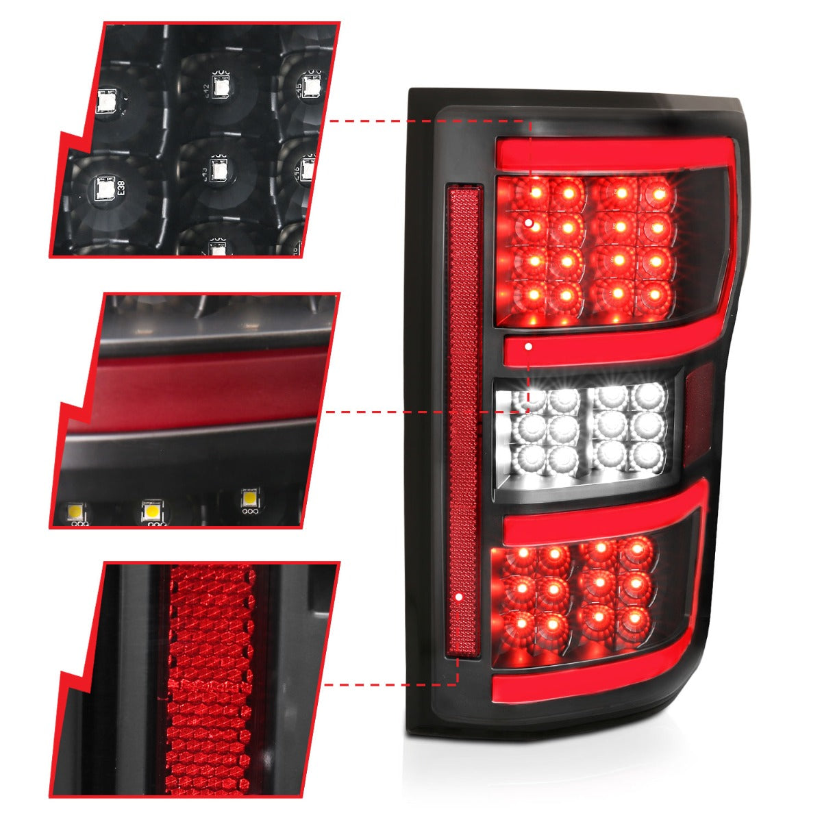 FORD F-150 18-20 FULL LED TAIL LIGHTS BLACK (RED LIGHT BAR)