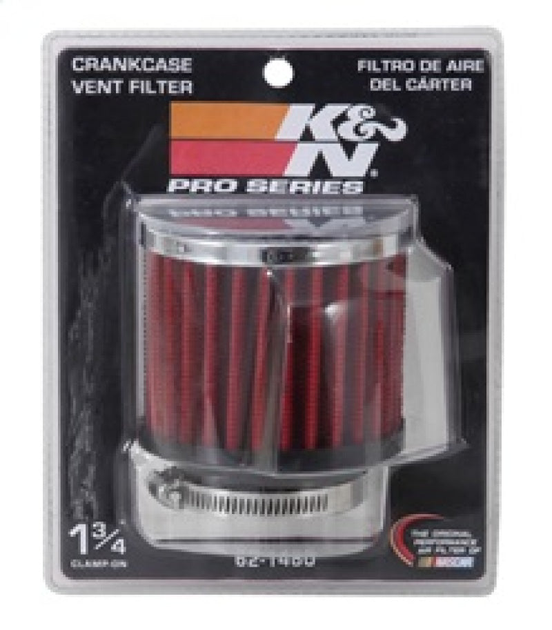 K&N 1.75in Flange ID x 3in OD x 2.5in H Chrome Finish Rubber Base Crankcase Vent Filter-SR1 Performance