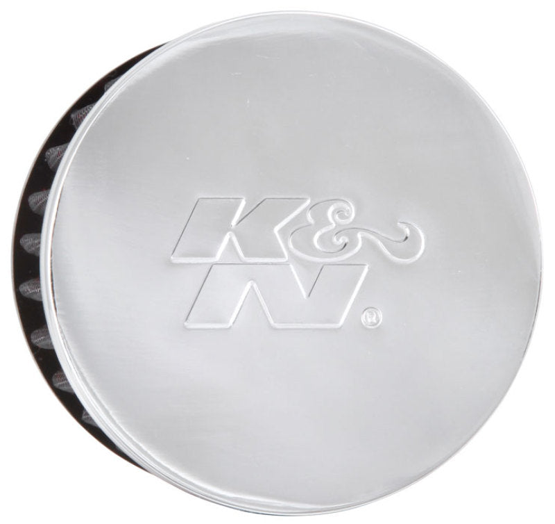 K&N 1.5in Flange ID x 3in OD x 2.5in H Chrome Finish Rubber Base Crankcase Vent Filter-SR1 Performance