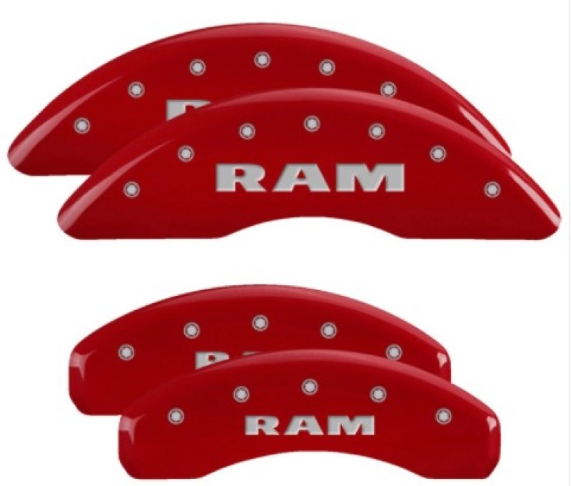 MGP 4 Caliper Covers for 2019-2024 RAM 1500 with Red Finish and Silver RAM Logo