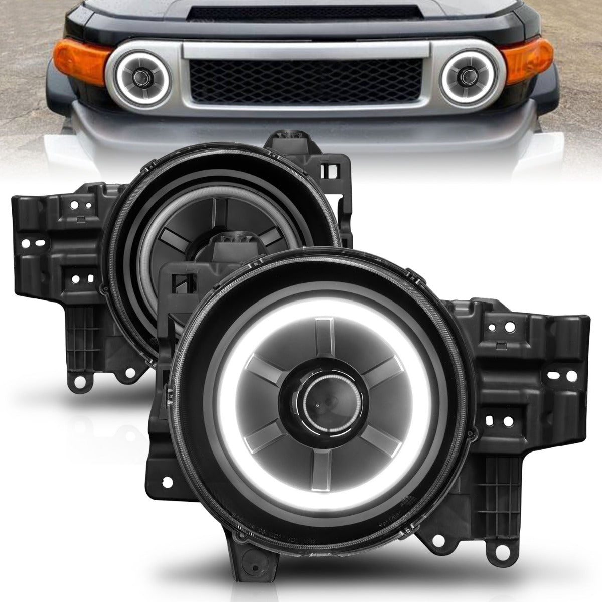 TOYOTA FJ CRUISER 07-14 PROJECTOR HALO HEADLIGHTS BLACK W/ RX HALO