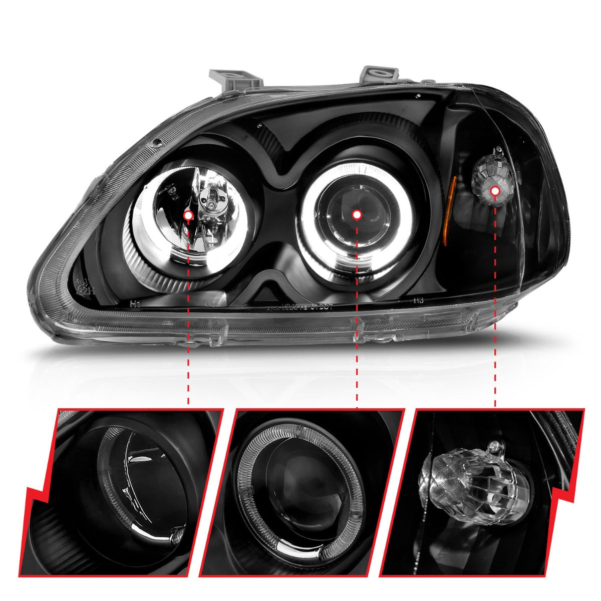 HONDA CIVIC 96-98 PROJECTOR HALO HEADLIGHTS BLACK
